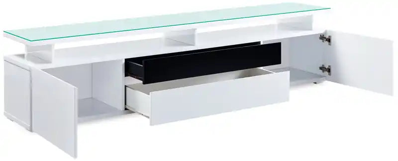 Meuble TV moderne de 173 cm avec rangements et gestion des câbles pour TV jusqu'à 75 pouces - Blanc