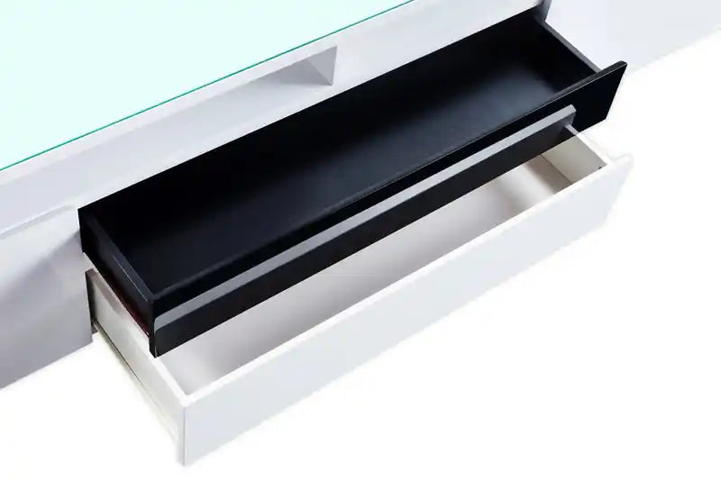 Meuble TV moderne de 173 cm avec rangements et gestion des câbles pour TV jusqu'à 75 pouces - Blanc
