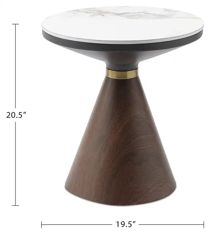 Table d'appoint ronde avec plateau en pierre frittée blanche de 49,5 cm