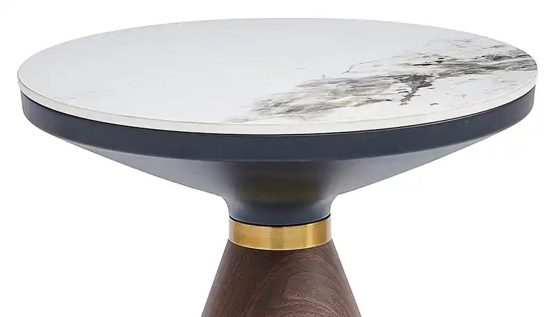 Table d'appoint ronde avec plateau en pierre frittée blanche de 49,5 cm