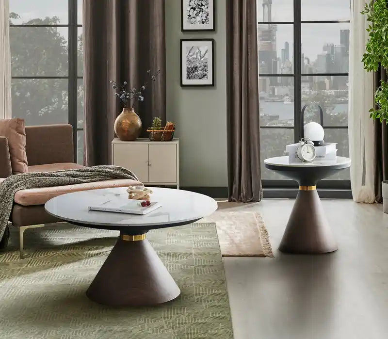 Table d'appoint ronde avec plateau en pierre frittée blanche de 49,5 cm