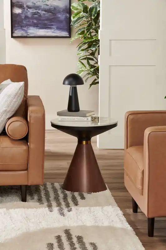 Table d'appoint ronde avec plateau en pierre frittée blanche de 49,5 cm