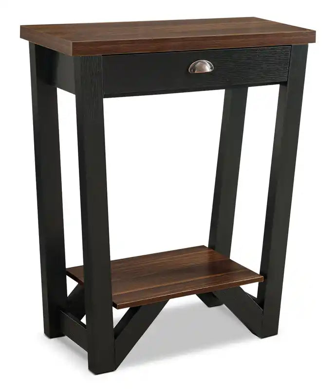 Arika 31 Modern End Table with Storage and Shelf - Dark Walnut annd Black
