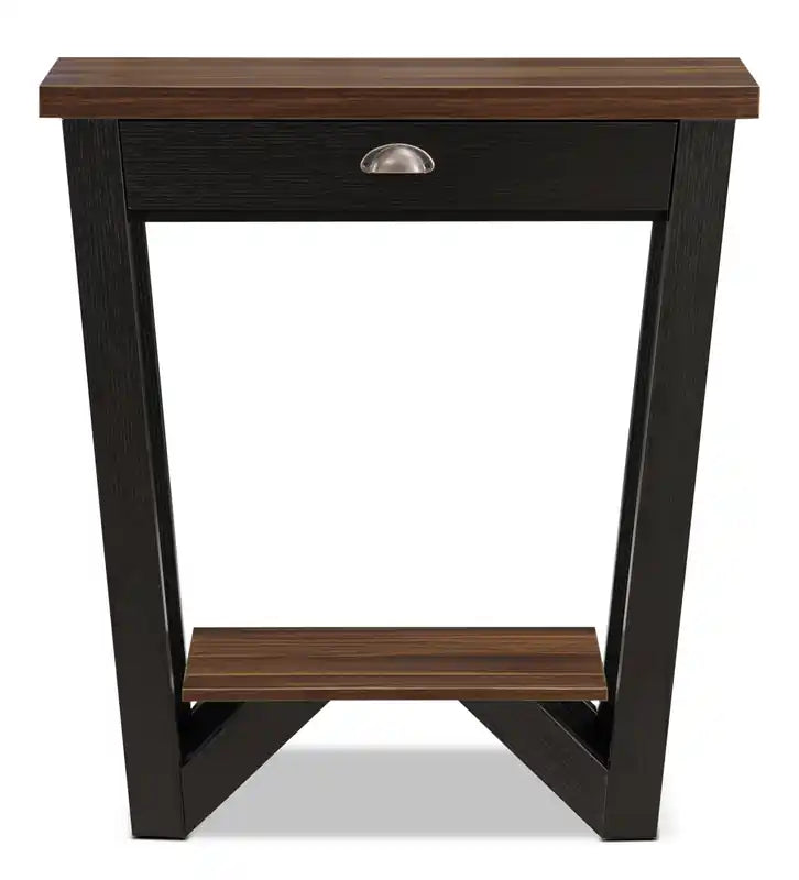 Table d'appoint moderne 31 po avec rangement et tablette - Noyer foncé et Noir