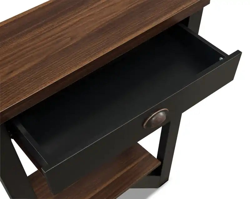 Table d'appoint moderne 31 po avec rangement et tablette - Noyer foncé et Noir