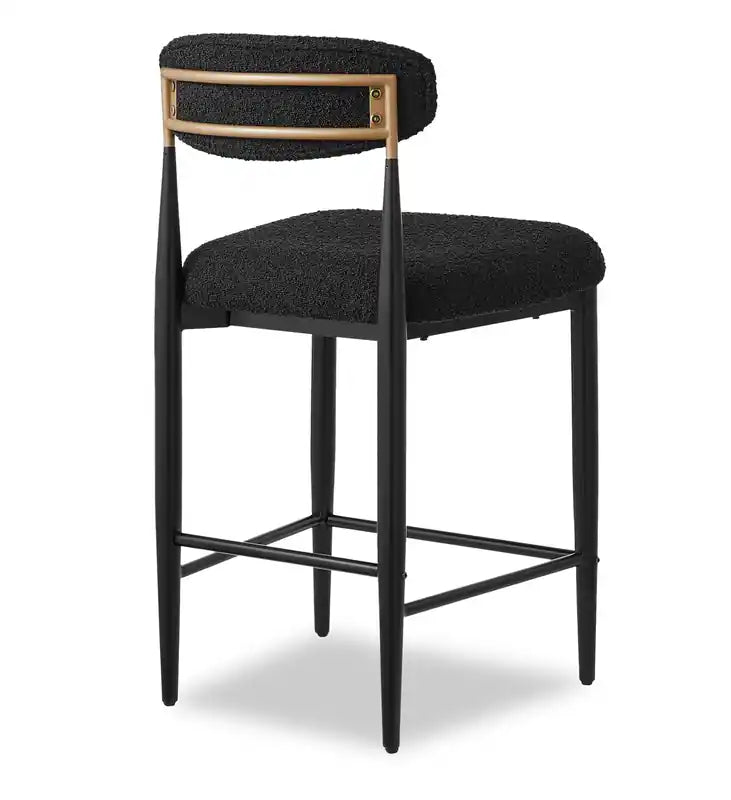 Tabouret hauteur comptoir en tissu bouclé avec accent doré, hauteur 26 po