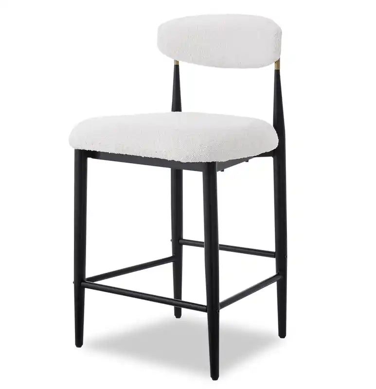 Tabouret hauteur comptoir en tissu bouclé avec accent doré, hauteur 26 po