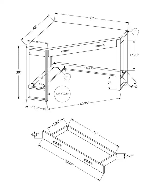 Bureau d'angle avec tiroir 42