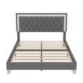 Sophia 3 Piece Velvet Tufted Headboard Bedroom Set With Upholstered Bed And Led Lights,queen Size,grey Queen Bed