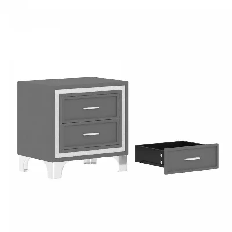 Ensemble de chambre à coucher 3 pièces avec tête de lit capitonnée en velours, lit rembourré et lumières LED, lit queen size, lit queen size gris