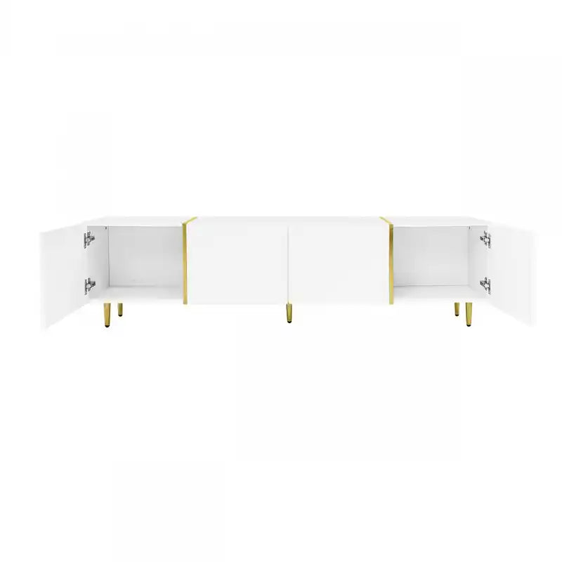 Meuble TV moderne avec 4 portes, meuble TV blanc brillant