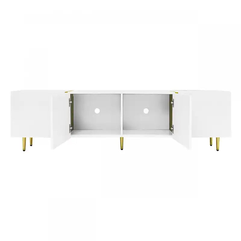 Meuble TV moderne avec 4 portes, meuble TV blanc brillant