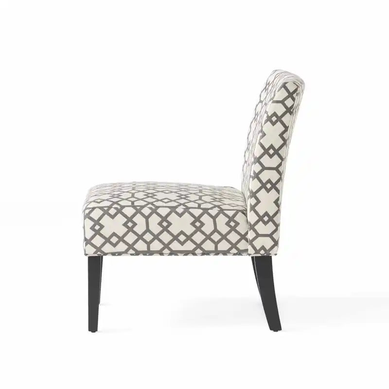 Fauteuil d'appoint en tissu aspect lin avec pieds en bois d'hévéa - Gris et ivoire