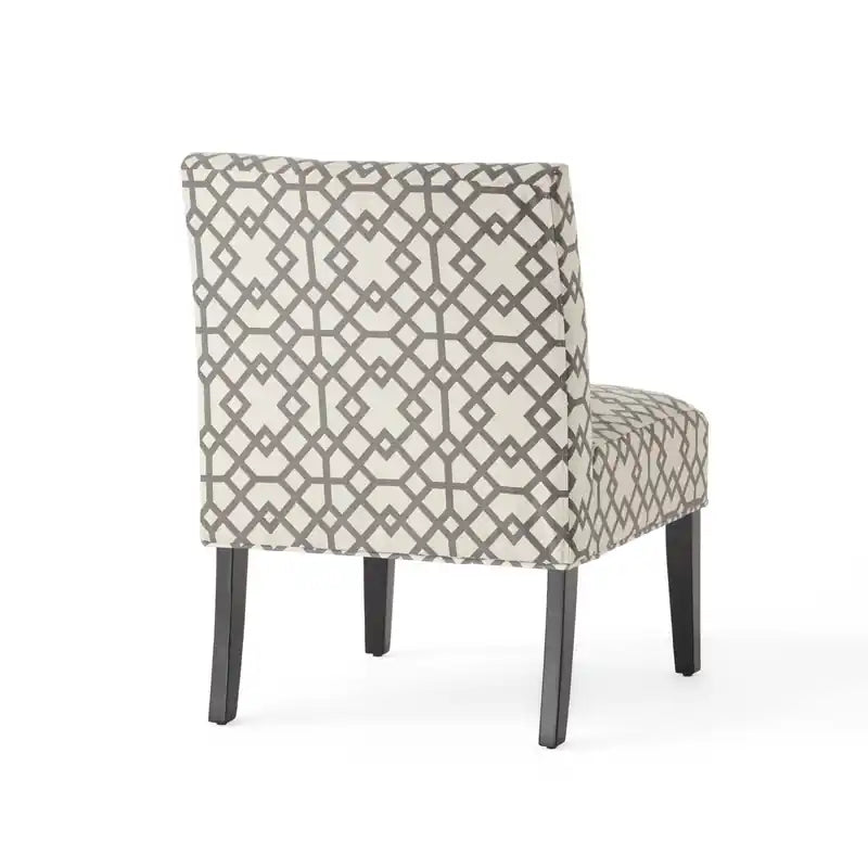 Fauteuil d'appoint en tissu aspect lin avec pieds en bois d'hévéa - Gris et ivoire