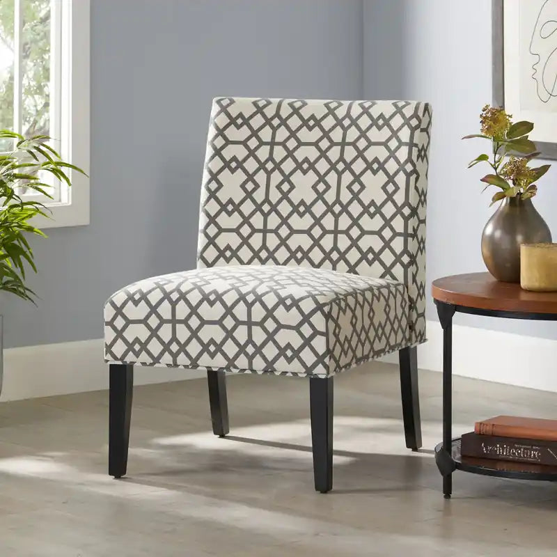Fauteuil d'appoint en tissu aspect lin avec pieds en bois d'hévéa - Gris et ivoire