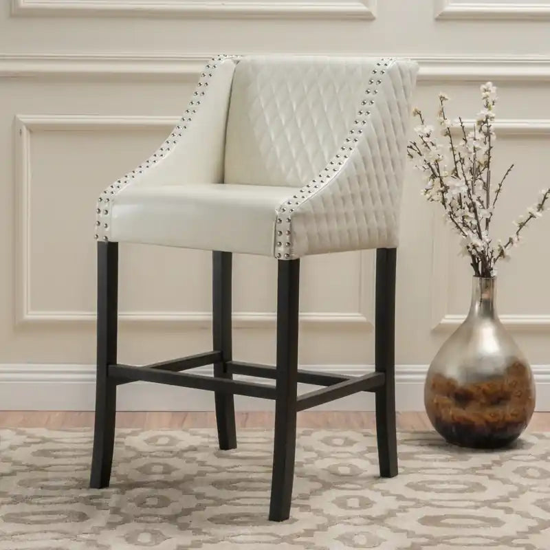 Tabouret de bar en cuir collé matelassé