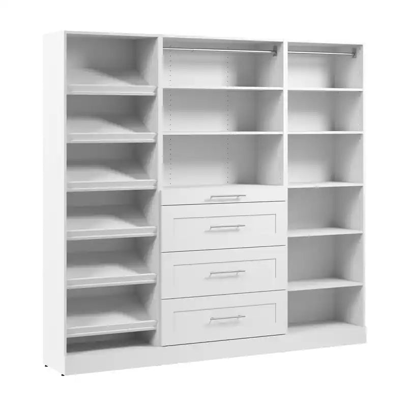 Bestar Florence 85 Modular Reach-In/Walk-In Closet System with Drawers and Shoe Shelves Shaker Style