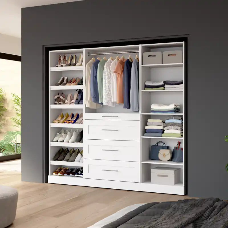 85 Système de rangement modulable pour dressing ou placard, avec tiroirs et étagères à chaussures, style Shaker