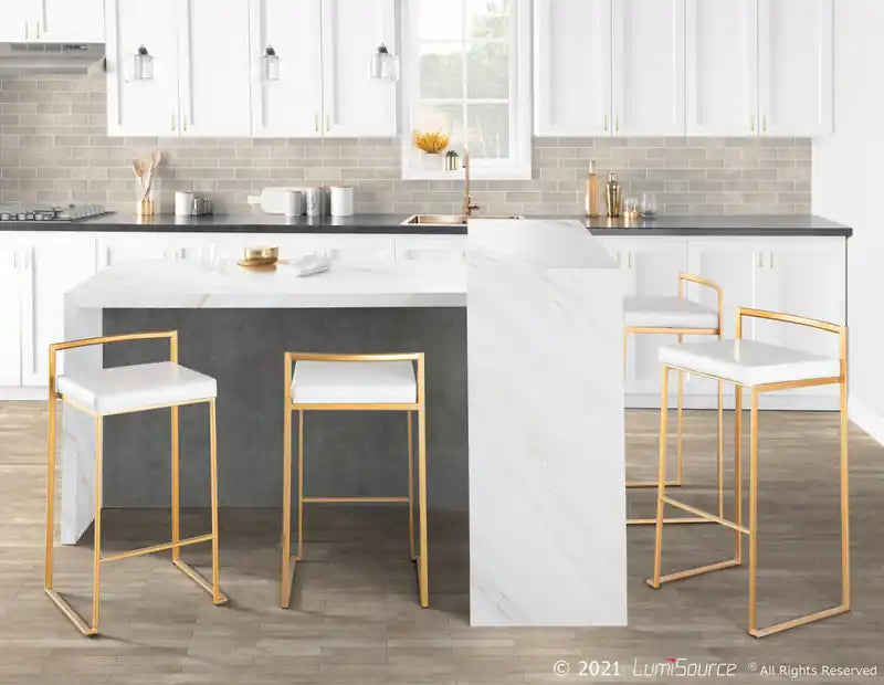 Tabouret de bar contemporain en similicuir blanc