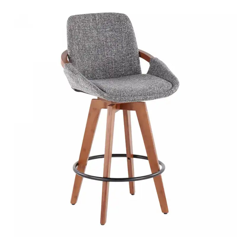 LumiSource Cosmo Fabric Mid-Century Counter-Height Stool - Walnut/Grey
