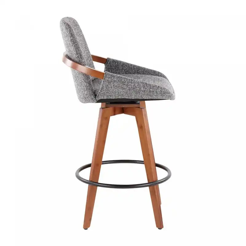 Tabouret de comptoir mi-siècle en tissu - Noyer/Gris