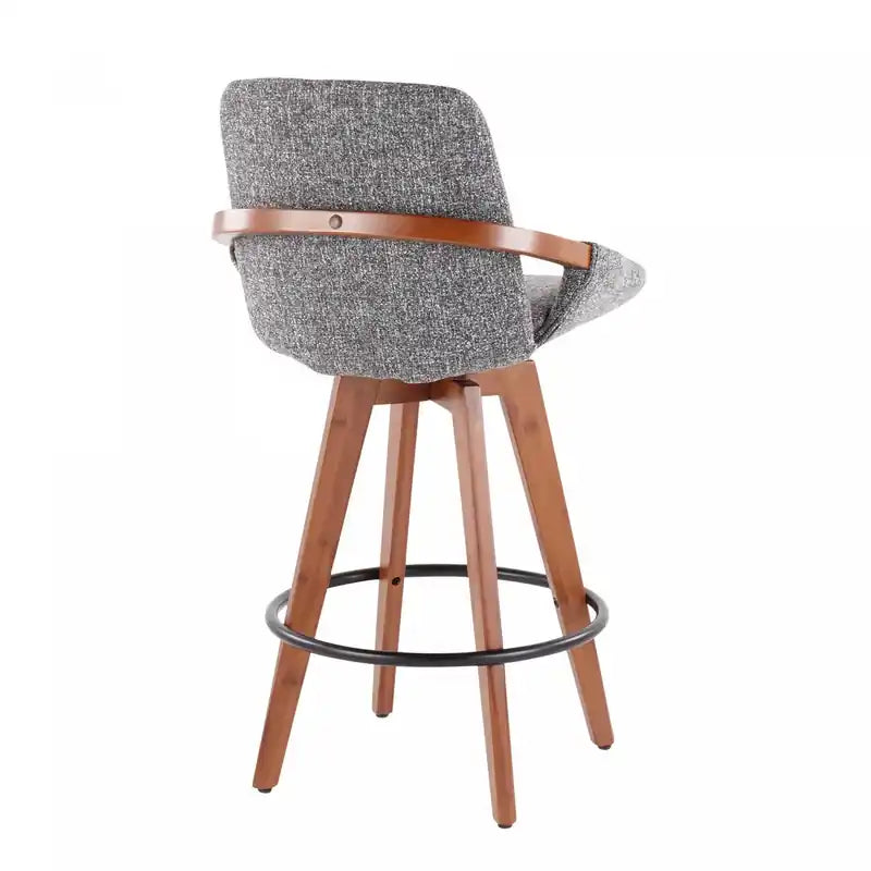 Tabouret de comptoir mi-siècle en tissu - Noyer/Gris