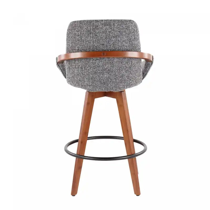 Tabouret de comptoir mi-siècle en tissu - Noyer/Gris