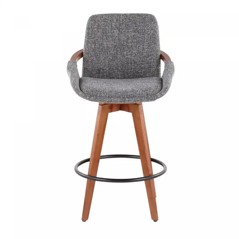 Tabouret de comptoir mi-siècle en tissu - Noyer/Gris