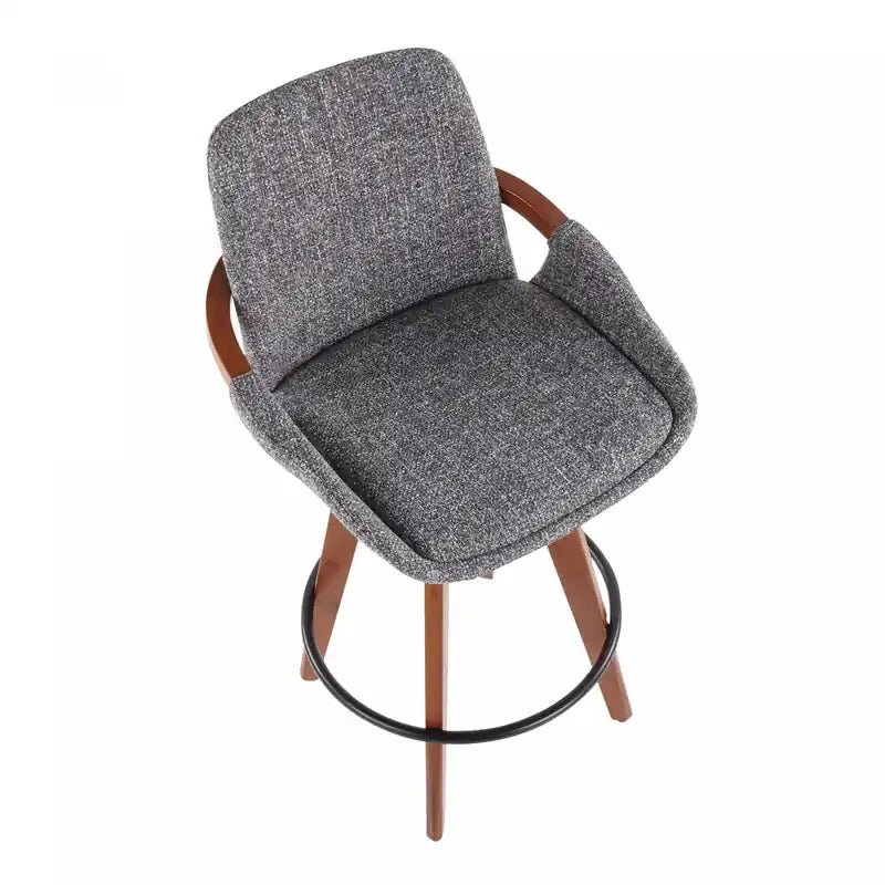 Tabouret de comptoir mi-siècle en tissu - Noyer/Gris