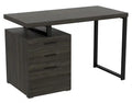47 Computer Desk With 3 Drawers - Dark Grey Wood With Silver Metal Base
