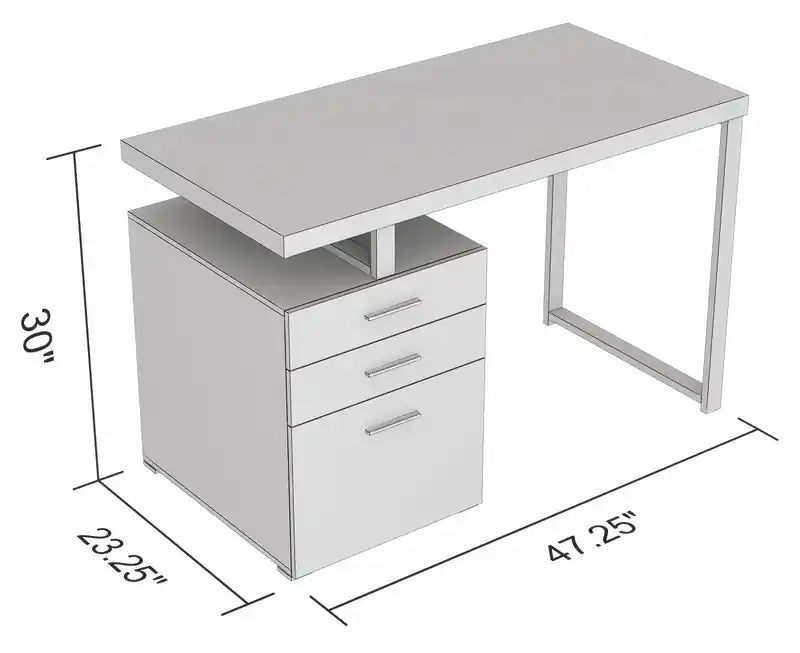 Bureau informatique 47" avec 3 tiroirs - Bois gris foncé avec base en métal argenté