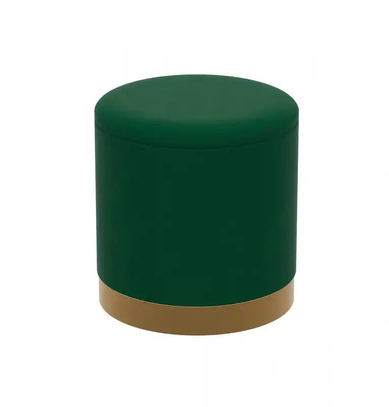 Velvet Cylinder Ottoman  Forest Green Upholstered Seat With Gold Metal Base