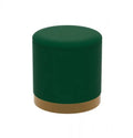 Velvet Cylinder Ottoman  Forest Green Upholstered Seat With Gold Metal Base