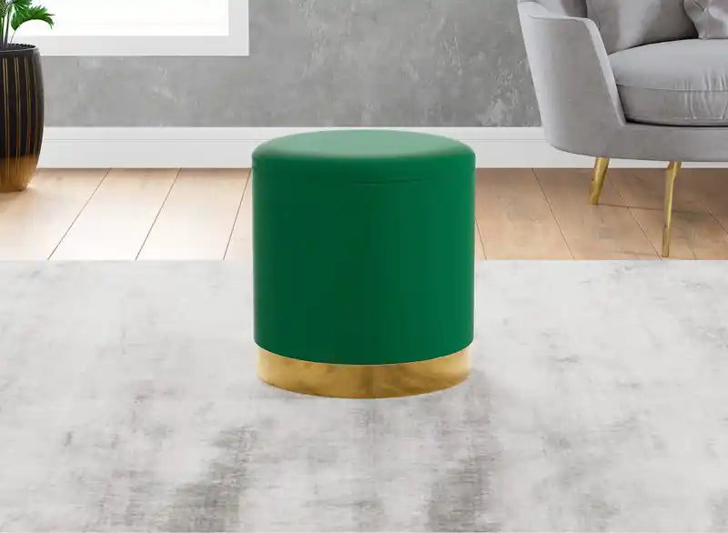 Pouf cylindrique en velours Siège rembourré vert forêt avec base en métal doré