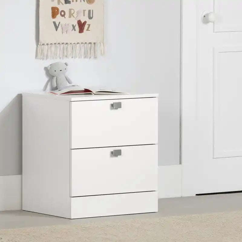 Table de chevet 2 tiroirs - Blanc Pur
