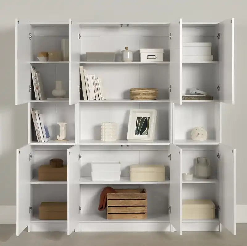 Ensemble composé d'une bibliothèque et de 2 bibliothèques étroites à 2 portes - Blanc pur