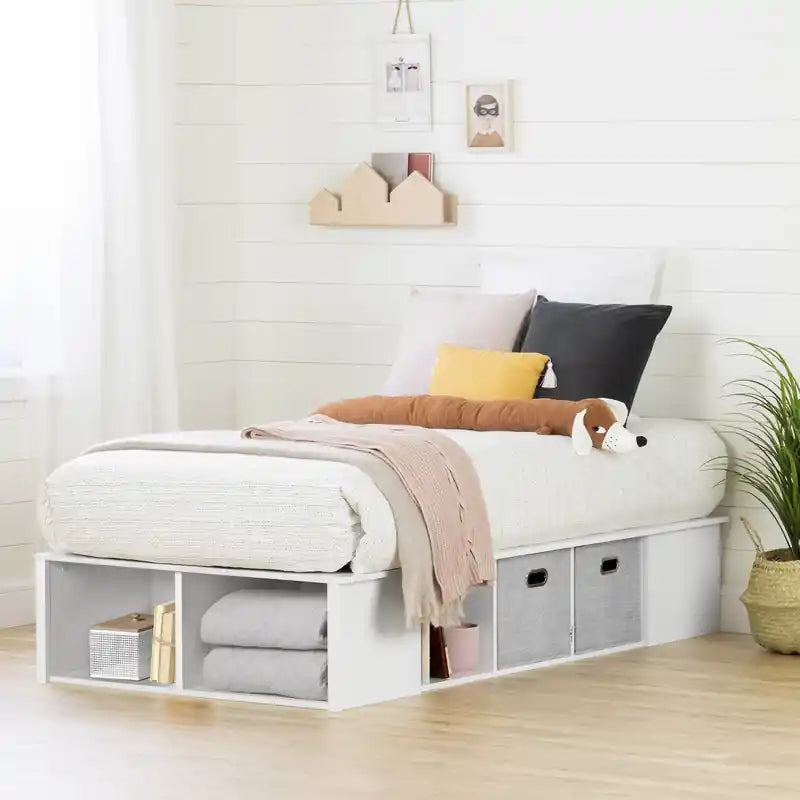 Lit de rangement avec paniers - Blanc pur