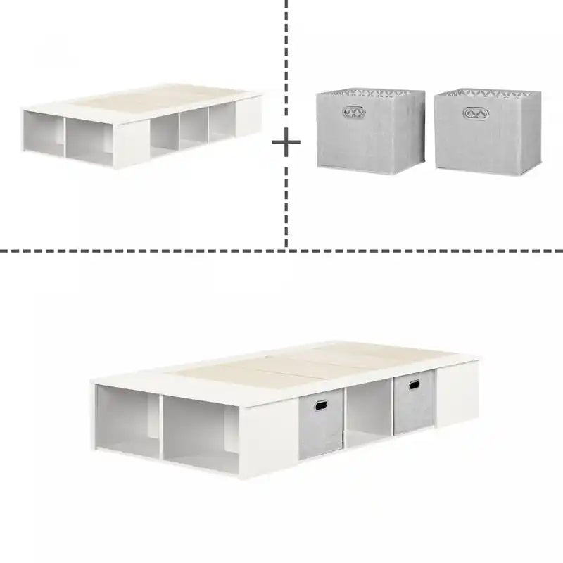Lit de rangement avec paniers - Blanc pur