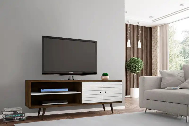 Meuble TV Mid-Century Modern 3 étagères et 2 portes à 62,99 $