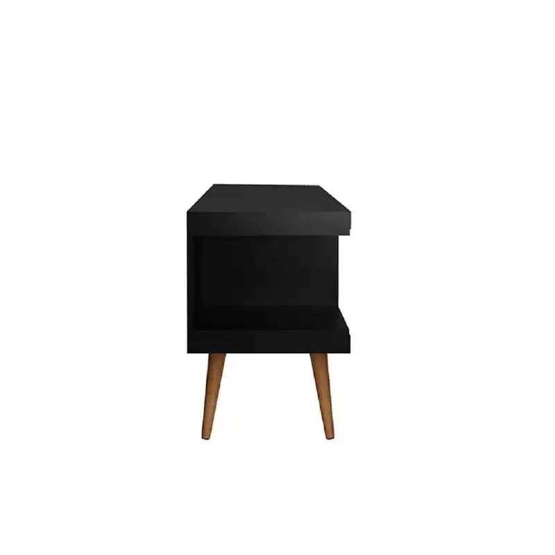 Meuble TV 53,14 po avec pieds en bois évasés et 4 tablettes
