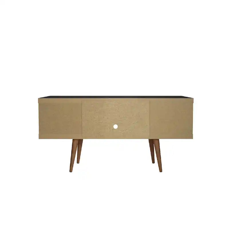 Meuble TV 53,14 po avec pieds en bois évasés et 4 tablettes