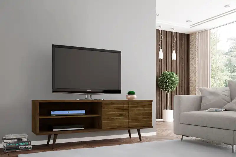 Meuble TV Mid-Century Modern 3 étagères et 2 portes à 62,99 $