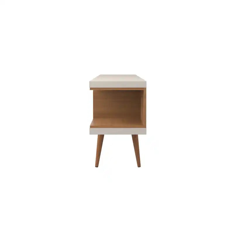 Meuble TV 53,14 po avec pieds en bois évasés et 4 tablettes