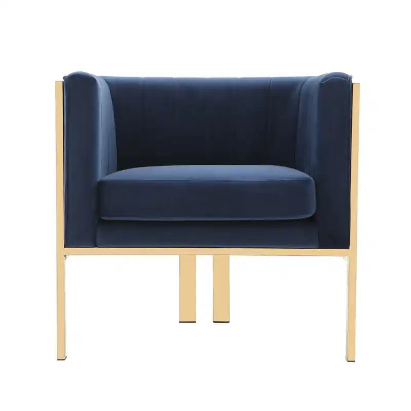Fauteuil d'appoint en velours et laiton - Bleu roi