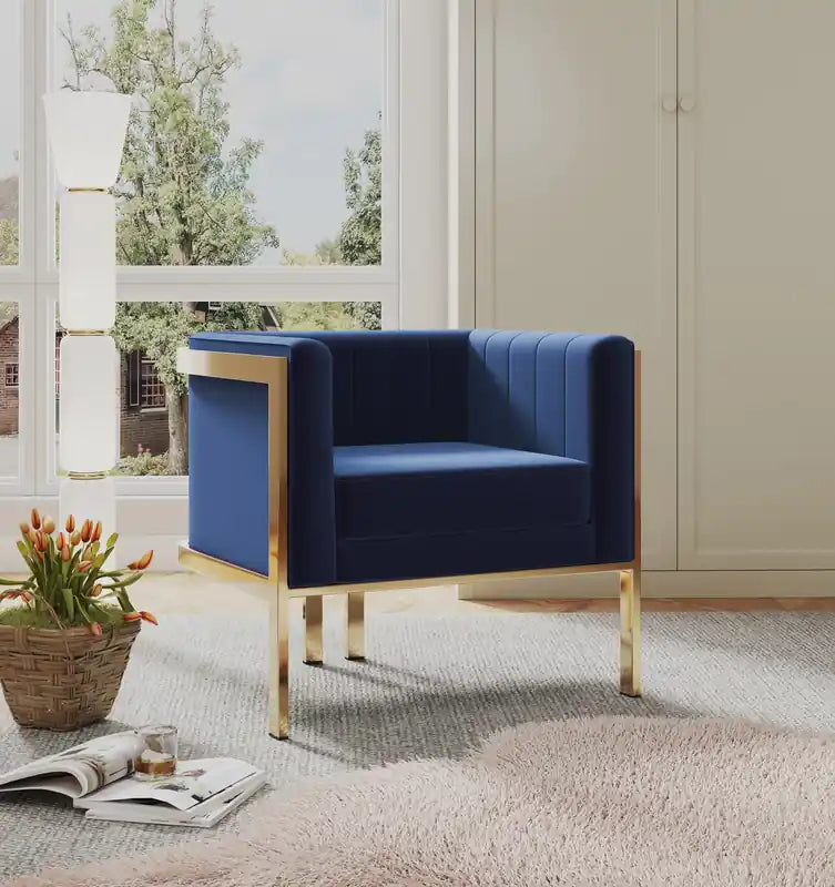 Fauteuil d'appoint en velours et laiton - Bleu roi