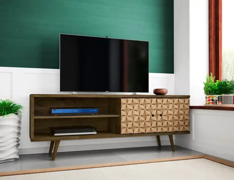 Meuble TV Mid-Century Modern 3 étagères et 2 portes à 62,99 $