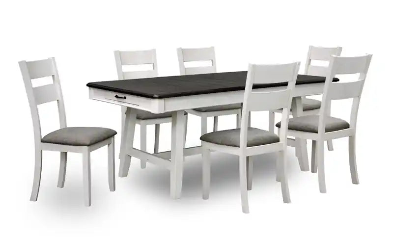 Echo 7pc Dining Table Set with Table & 6 Chairs, Storage Drawers, Trestle Base, 70W - White/Grey