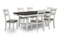 Echo 7pc Dining Table Set with Table & 6 Chairs, Storage Drawers, Trestle Base, 70W - White/Grey
