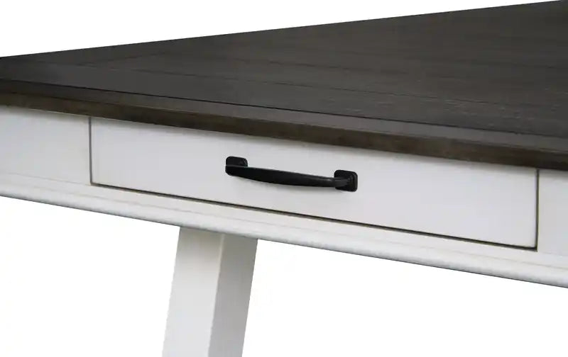 Ensemble de salle à manger 7 pièces avec table et 6 chaises, tiroirs de rangement, piédestal à tréteaux, 70W - Blanc/Gris