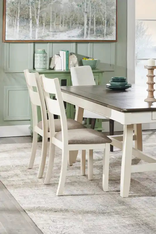 Ensemble de salle à manger 7 pièces avec table et 6 chaises, tiroirs de rangement, piédestal à tréteaux, 70W - Blanc/Gris
